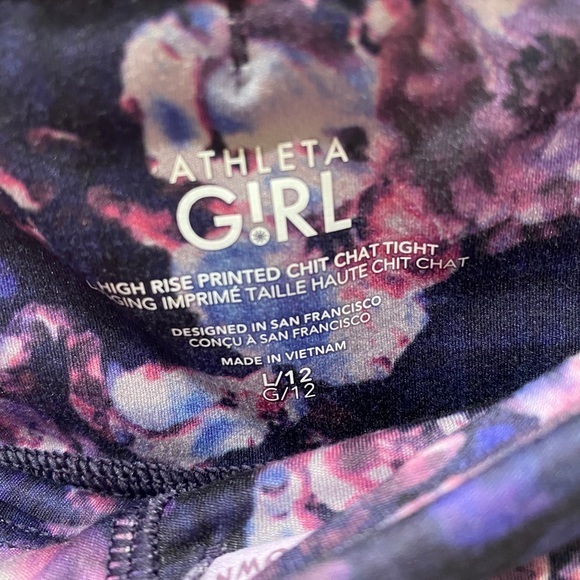 Athleta Girl High Rise Printed Chit Chat Leggings Purple Floral Gym Size Large - Picture 5 of 7
